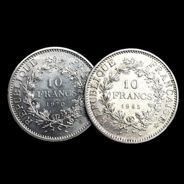 Frankrijk. Silver 2x 10 Francs (Hercules) Coins 1965/1970