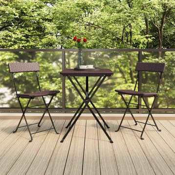 vidaXL 3-delige Bistroset inklapbaar poly rattan bruin, Verzenden, Nieuw, 3 zitplaatsen