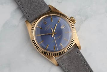 Rolex Datejust 1601/8 Geelgoud 1973 Blauwe Sigma Wijzerplaat, Rolex, Polshorloge, Ophalen of Verzenden, Goud