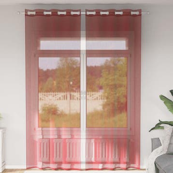 vidaXL Gordijnen voile met doorvoertules 2 st wijnrood, Verzenden, Nieuw, Rood