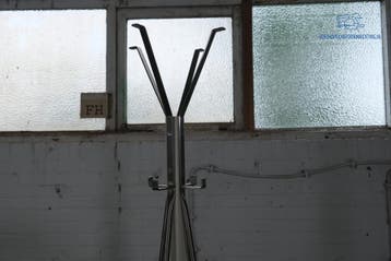 Tweedehands staande kapstok chroom 12 haakjes 194 cm, Verzenden, Gebruikt