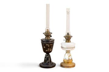Petroleumlamp - Versier! - Glas, opalino, Antiek en Kunst