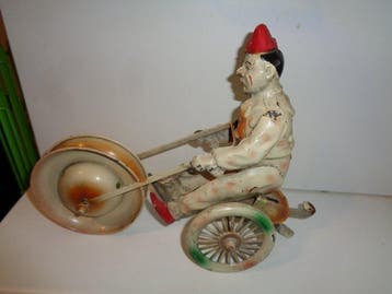Günthermann - Blikken speelgoed - clown auf wagen mit pling, Antiek en Kunst