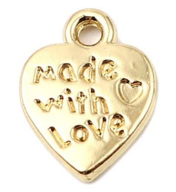 10 x metalen made with love bedeltje 12,5mm x 10mm goud ., Ophalen of Verzenden, Nieuw, Bedel