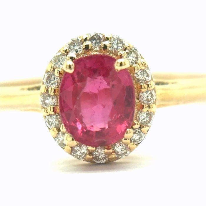 Ring - 14 karaat Geel goud - 0.86ct. tw. Robijn - Diamant, Sieraden, Tassen en Uiterlijk, Ringen