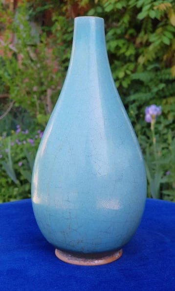 Antieke Chinese turkoois crackle-glazuur Yuhuchunping-vaas -
