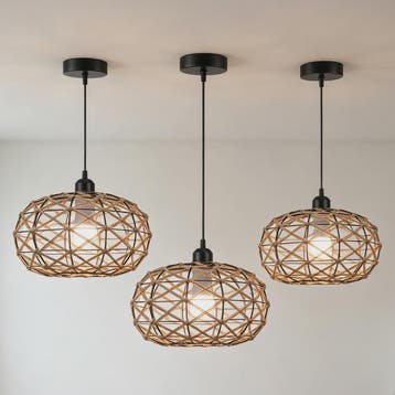 Industriële Rotan Hanglamp 30cm - Vintage Sfeer voor Woonkam, Verzenden, Nieuw