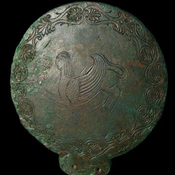 Etruscan Handspiegel met Sfinx, groot formaat
