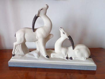 Charles LEMANCEAU - sculptuur, Couple d’antilopes - 33 cm -