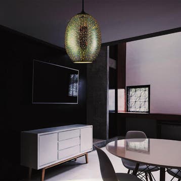 LED Hanglamp 3D - Quanta - Ovaal - Chroom Glas - E27, Huis en Inrichting, Lampen | Hanglampen, Ophalen of Verzenden, Nieuw, Glas