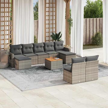 vidaXL 10-delige Loungeset met kussens poly rattan grijs, Verzenden, Nieuw, Loungeset