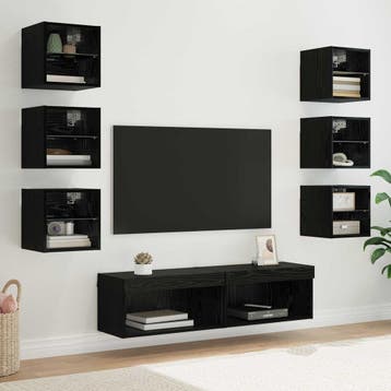 vidaXL TV-kast 8 st Zwart Eiken Glas, Minder dan 50 cm, Verzenden, Nieuw, Minder dan 100 cm