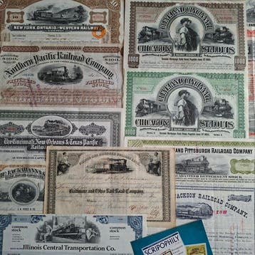 Document - 30 American railroad shares and bonds - 1853-1978