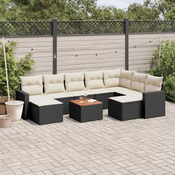 vidaXL 10-delige Loungeset met kussens poly rattan zwart, Verzenden, Nieuw, Loungeset