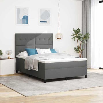 vidaXL Boxspring bed met hoofdeinde Donkergrijs 140 x 190 cm, Verzenden, Nieuw, Grijs, Stof