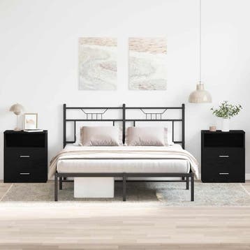 vidaXL Nachtkastje 2 pcs Zwart Eiken 50 x 32 x 60cm Bewerkt, Huis en Inrichting, Minder dan 45 cm, Verzenden, Nieuw, 55 tot 70 cm
