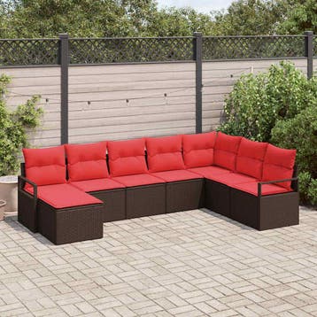vidaXL Bankstel 8 st Bruin en Rood poly rattan, Verzenden, Nieuw, Rotan, 8 zitplaatsen