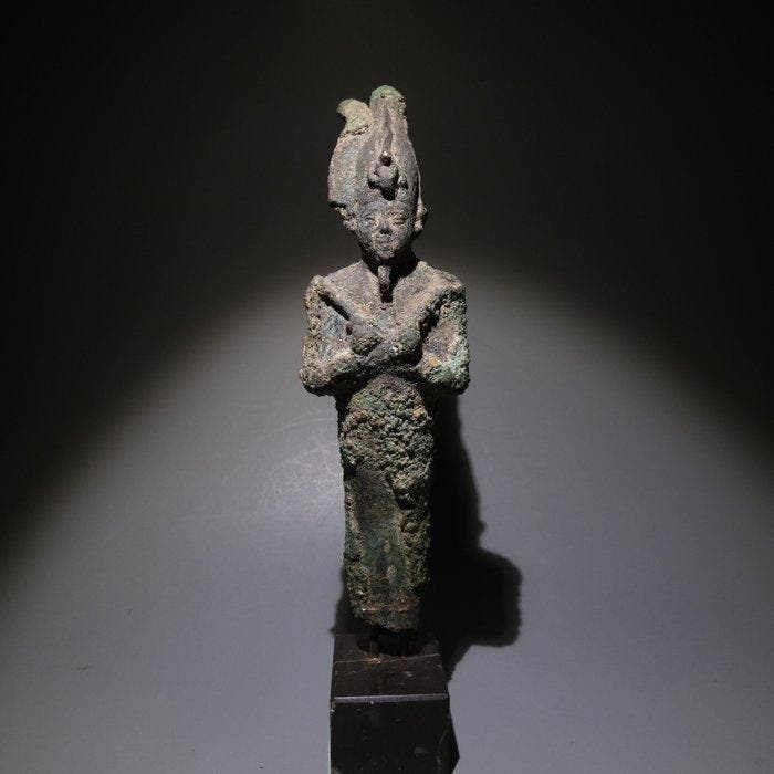 Oud-Egyptisch Brons Osiris-godbeeld. 15,5 cm hoog. Late, Verzamelen, Mineralen en Fossielen