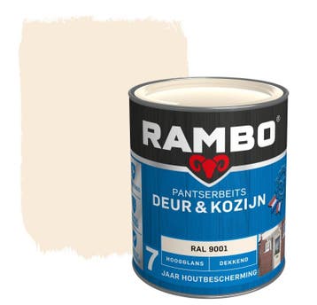 Rambo Pantserbeits Deur & Kozijn Dekkend RAL 9001 | Crèmewit, Doe-het-zelf en Verbouw, Verzenden, Wit, Nieuw, Beits