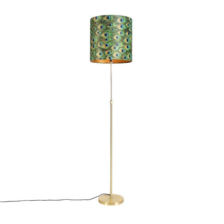 Vloerlamp goud/messing met velours kap pauw 40/40 cm - Parte, Huis en Inrichting, Lampen | Vloerlampen, Nieuw, Verzenden