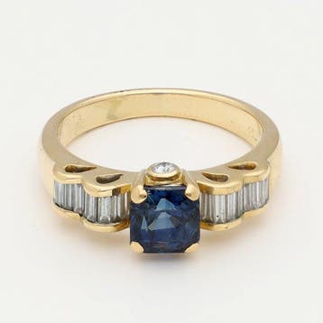 Ring - 18 karaat Geel goud Saffier - Diamant, Nieuw