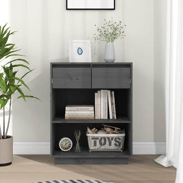 vidaXL Wandkast 60x34x75 cm massief grenenhout grijs, Minder dan 50 cm, Verzenden, Nieuw, Minder dan 100 cm
