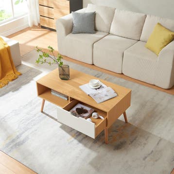 Salontafel Bordkak 100x48x45 cm eikenkleurig en wit [en.casa, Huis en Inrichting, Tafels | Salontafels, Verzenden, Nieuw