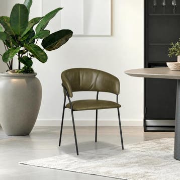 Leren eetkamerstoel met armleuning Glow - Vintage Olive, Huis en Inrichting, Ophalen of Verzenden, Nieuw, Overige kleuren, Leer