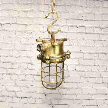 Wandlamp - Messing, Glas - Industrieel kooi-lamp