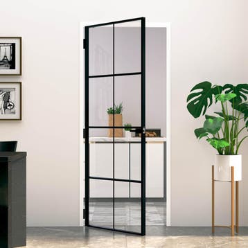 vidaXL Binnendeur 83x201,5 cm gehard glas en aluminium smal, Verzenden, Nieuw