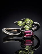 Rhodoliet - Zilver - Ring - Botanische elegantie