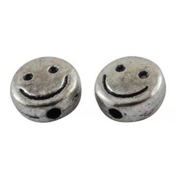 10 x Antiek zilveren metalen smiley kralen 6mm, Ophalen of Verzenden, Nieuw, Kraal