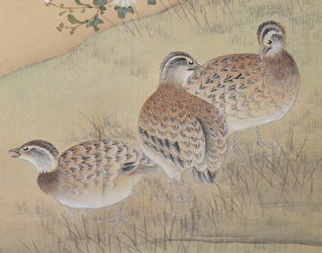 Japanse hangende rol - Hana ni Uzura-zu (Quail Among