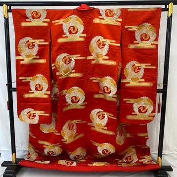 Japanse vintage kimono uchikake katoen rood uit Japan