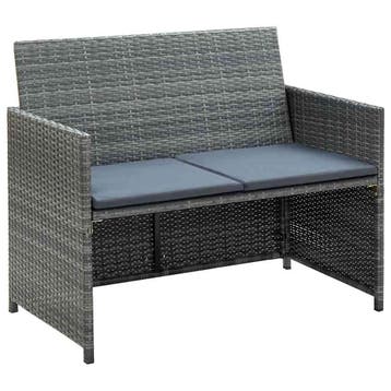 vidaXL Tuinbank 2-zits met kussens poly rattan grijs, Verzenden, Nieuw