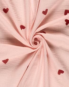 Mousseline Geborduurd Hartjes Licht Roze, Nieuw, Roze
