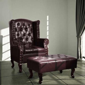 vidaXL Fauteuil met voetenbankje kunstleer donkerbruin, Verzenden, Nieuw