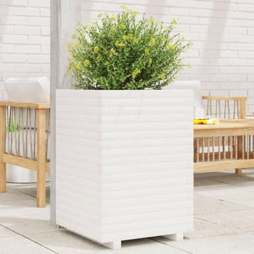 vidaXL Plantenbak 50x50x72 cm massief grenenhout wit, Verzenden, Nieuw, Hout