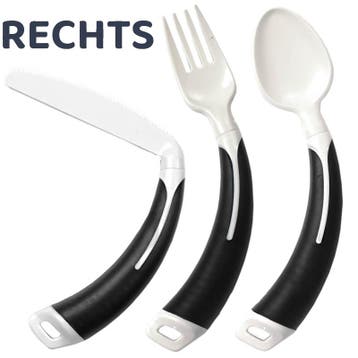 Bestekset gebogen 3-delig zwart - Aangepast bestek, Diversen, Verpleegmiddelen, Ophalen of Verzenden, Nieuw