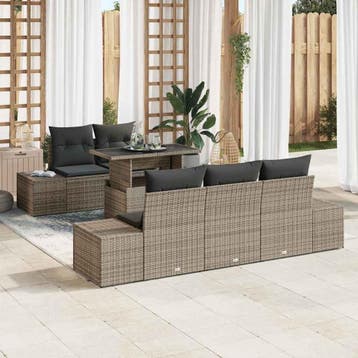 vidaXL Bankstel 6 st Grijs poly rattan, Verzenden, Nieuw, Rotan, 6 zitplaatsen