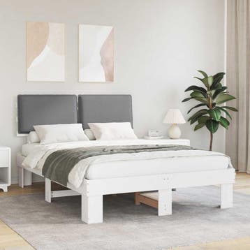 vidaXL Bedframe met Gevoerd Hoofdgedeelte Lichtgrijs 140 x, Verzenden, Nieuw, Tweepersoons, Hout