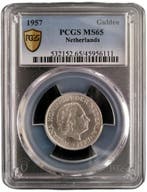 Koningin Juliana zilveren 1 gulden 1957 MS65 PCGS, 1 gulden, Koningin Juliana, Verzenden, Zilver