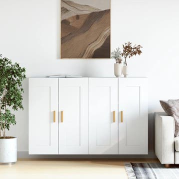 vidaXL Hangkasten 2 st bewerkt hout wit, Minder dan 50 cm, Verzenden, Nieuw, Minder dan 100 cm