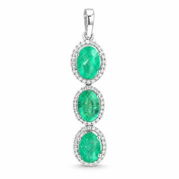 Zonder minimumprijs - Hanger Platina - 2.56ct. tw. Smaragd -