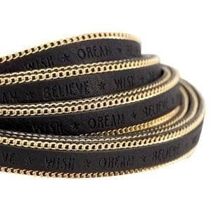 20 cm Quote imi leer 10mm met schakelketting goud - Wish..., Ophalen of Verzenden, Nieuw, Draad