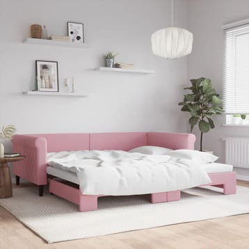 vidaXL Slaapbank met onderschuifbed 100x200 cm fluweel roze, 100 cm, Eenpersoons, Verzenden, Nieuw