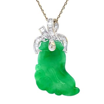 Witgouden vintage hanger met jade en diamant 14 kt, Ophalen of Verzenden, Nieuw