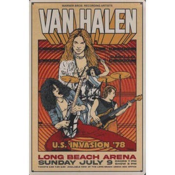Wandbord - Van Halen U.S. Invasion Tour 1978, Ophalen of Verzenden, Nieuw