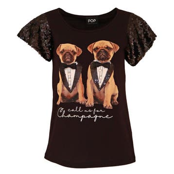 Verysimple • zwart t-shirt met honden • 38 (IT44), Kleding | Dames, Maat 38/40 (M), Verzenden, Nieuw, Verysimple