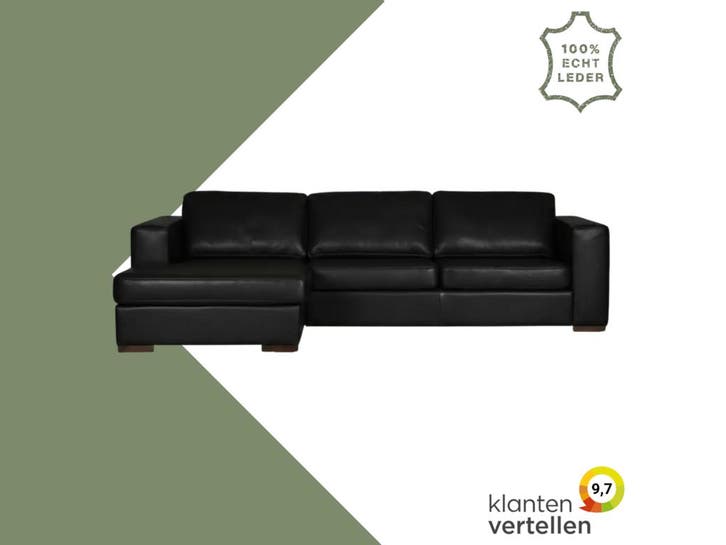 Leren hoekbank Flow - 2,5 zits arm rechts + longchair links, Huis en Inrichting, Banken | Bankstellen, 250 tot 300 cm, 75 tot 100 cm